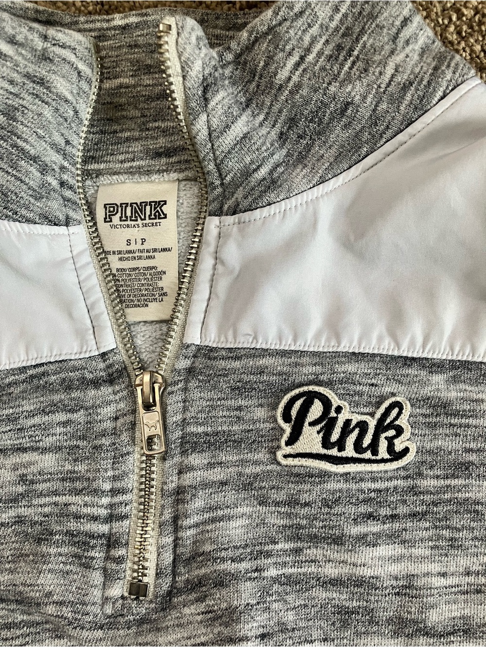 PINK Victoria's Secret Gray and White Quarter-Zip Womens Sweater Size Small - Picture 2 of 3
